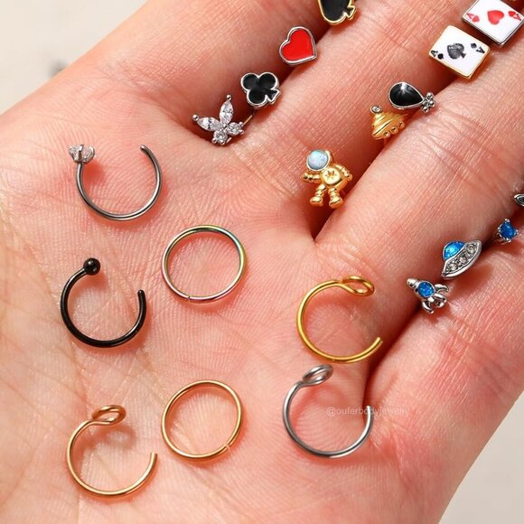 Stylish 20G Nose Rings Hoops Set - 10PCS Hypoallergenic Jewelry for Women - Picture 6 of 9